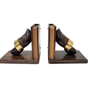 Vintage Normandie Wood Clog Shoes Design Bookends Pair Brown Rustic Primitive